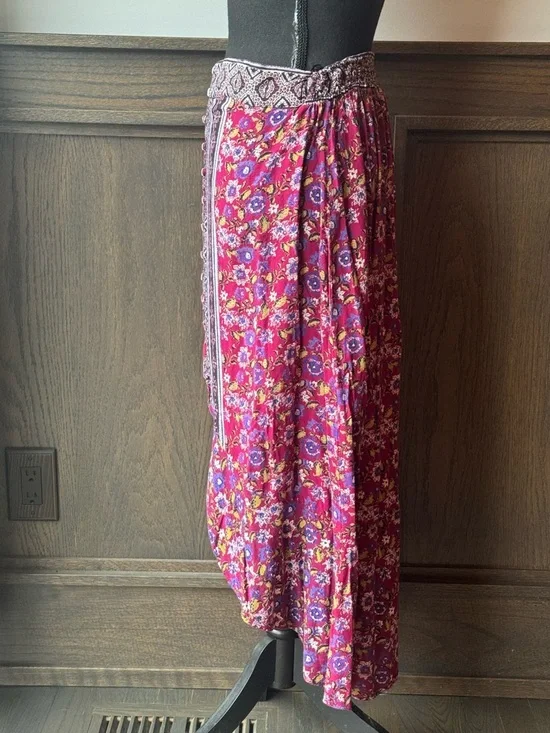 Angie Boho Floral Button-Front Maxi Skirt Rayon Large - Picture 2 of 7